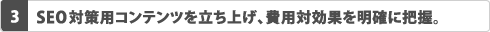 3.SEO対策用コンテンツを立ち上げ、費用対効果を明確に把握。