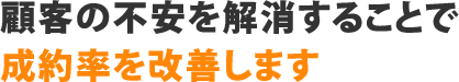 顧客の不安を解消することで成約率を改善します